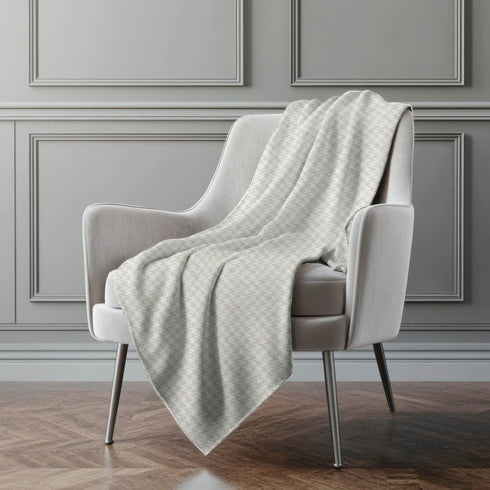50" X 70" Linen And Ivory Houndstooth Microfiber Plush Throw Blanket