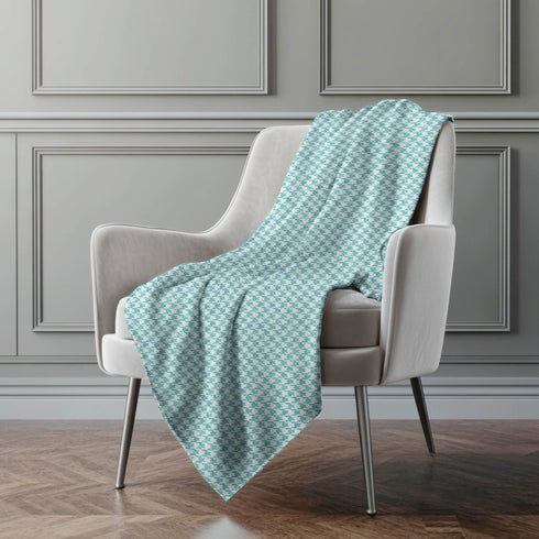 50" X 70" Aqua And White Houndstooth Microfiber Plush Throw Blanket