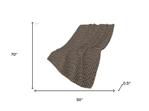 50" X 70" Chocolate And Brown Houndstooth Polyester Woven Plush Throw Blanket