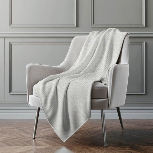 50" X 70" Linen And Ivory Geometric Microfiber Plush Throw Blanket
