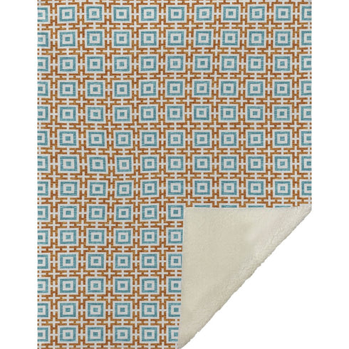 50" X 70" Orange Ivory And Teal Geometric Microfiber Plush Throw Blanket