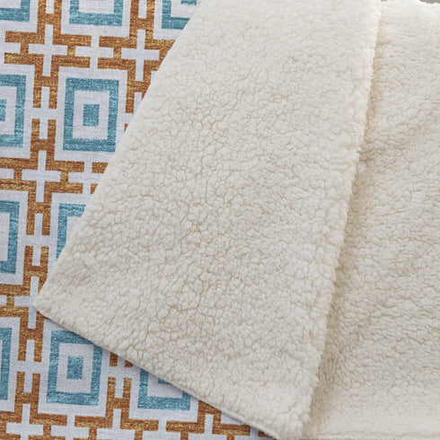 50" X 70" Orange Ivory And Teal Geometric Microfiber Plush Throw Blanket