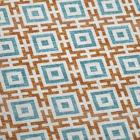 50" X 70" Orange Ivory And Teal Geometric Microfiber Plush Throw Blanket