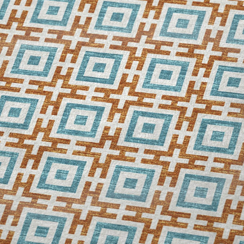 50" X 70" Orange Ivory And Teal Geometric Microfiber Plush Throw Blanket