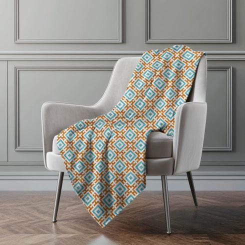 50" X 70" Orange Ivory And Teal Geometric Microfiber Plush Throw Blanket