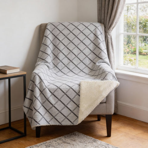 50" X 70" Gray And Ivory Geometric Microfiber Plush Throw Blanket