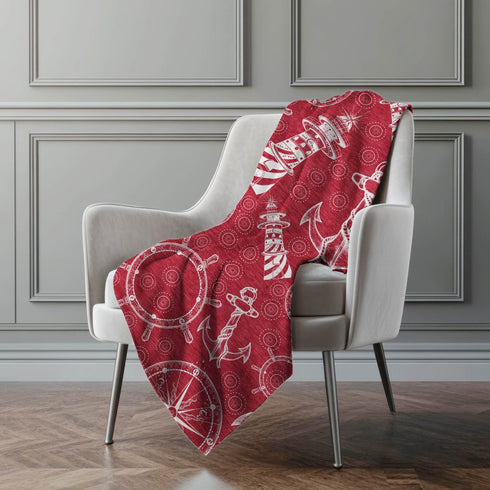 50" X 70" Red And Ivory Geometric Microfiber Plush Throw Blanket
