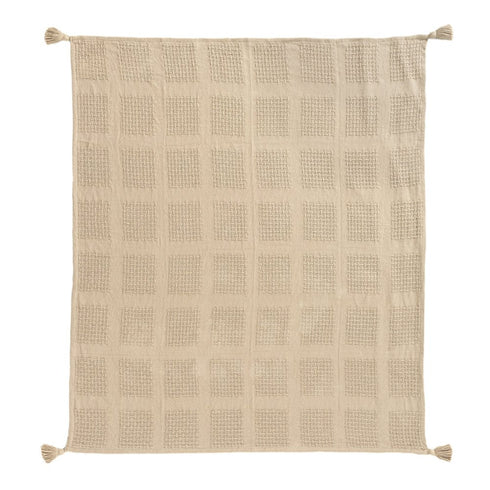 50" X 60" Tan And Beige Patchwork Cotton Woven Throw Blanket