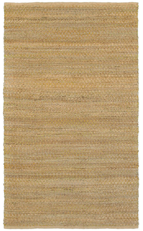 5' X 8' Natural And Green Hand Woven Jute Blend Area Rug