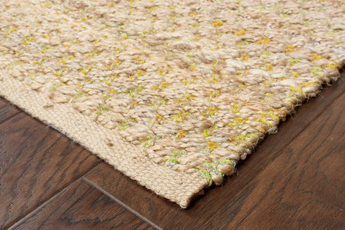 5' X 8' Natural And Green Hand Woven Jute Blend Area Rug