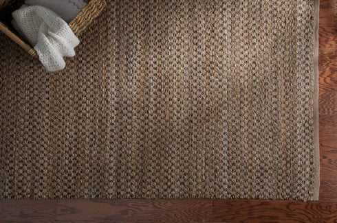 5' X 8' Natural And Green Hand Woven Jute Blend Area Rug