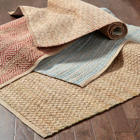 5' X 8' Natural And Green Hand Woven Jute Blend Area Rug