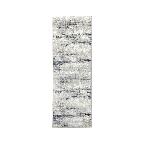 8' Gray And Blue Abstract Distressed Runner Rug