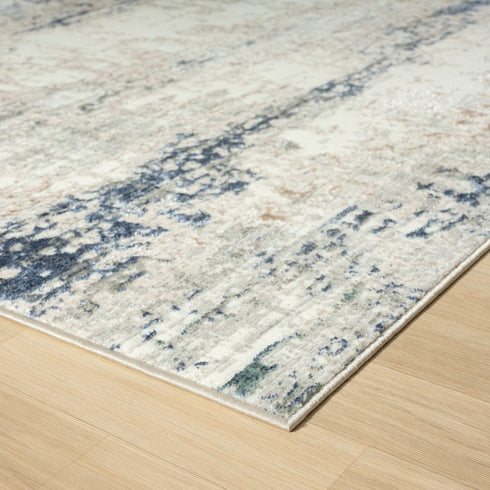 8' Gray And Blue Abstract Distressed Runner Rug