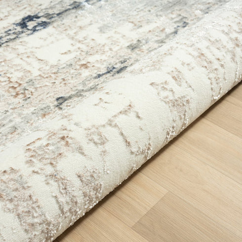 8' Gray And Blue Abstract Distressed Runner Rug