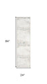 7' Beige And Blue Abstract Distressed Runner Rug