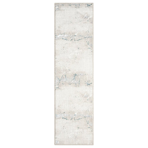 7' Beige And Blue Abstract Distressed Runner Rug