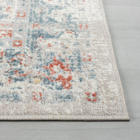 5' X 8' Blue And Orange Medallion Distressed Area Rug