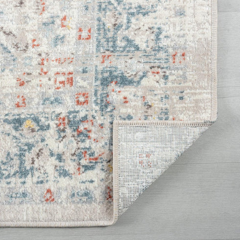 5' X 8' Blue And Orange Medallion Distressed Area Rug