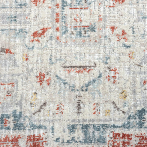 5' X 8' Blue And Orange Medallion Distressed Area Rug