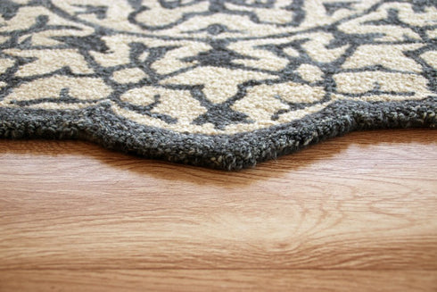 6' Blue And Ivory Wool Medallion Hand Tufted Round Rug