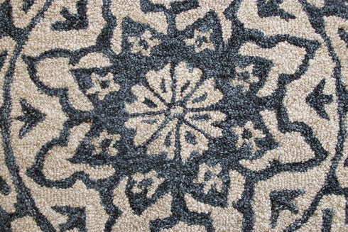 6' Blue And Ivory Wool Medallion Hand Tufted Round Rug