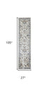 9' Blue And Beige Floral Runner Rug