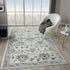9' Blue And Beige Floral Runner Rug