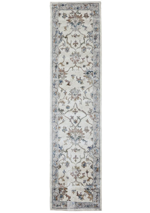 9' Blue And Beige Floral Runner Rug