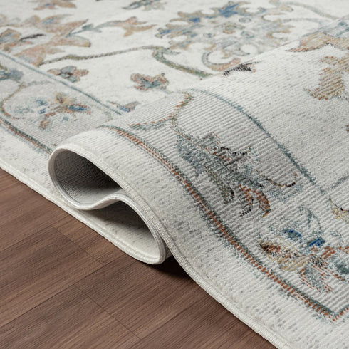 9' Blue And Beige Floral Runner Rug