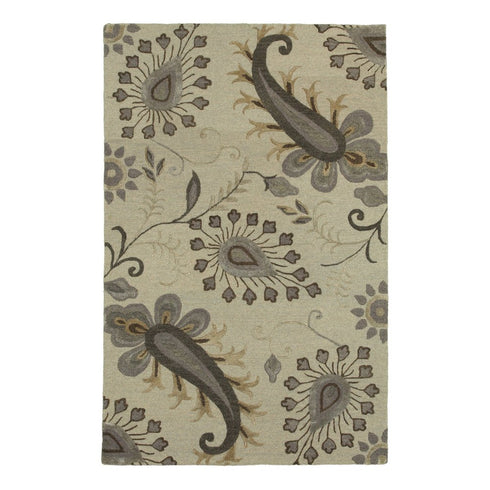 9' X 12' Light Gray And Cream Wool Floral Hand Tufted Area Rug