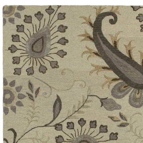 9' X 12' Light Gray And Cream Wool Floral Hand Tufted Area Rug