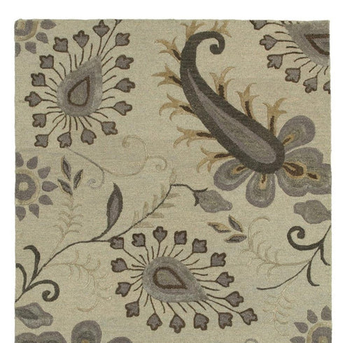 9' X 12' Light Gray And Cream Wool Floral Hand Tufted Area Rug