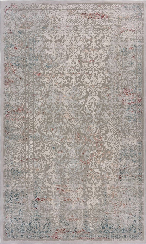 5' X 8' Gray And Red Medallion Distressed Area Rug