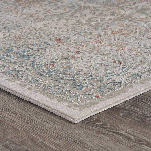 5' X 8' Gray And Red Medallion Distressed Area Rug