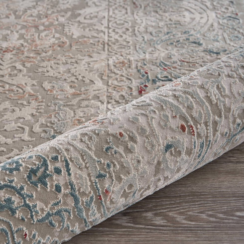 5' X 8' Gray And Red Medallion Distressed Area Rug