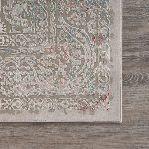 5' X 8' Gray And Red Medallion Distressed Area Rug