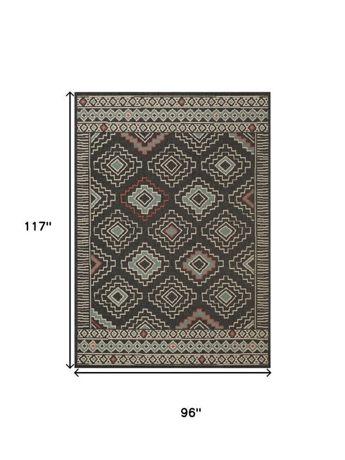 8' X 10' Black And Beige Geometric Area Rug