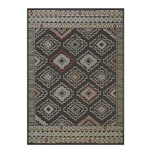 8' X 10' Black And Beige Geometric Area Rug