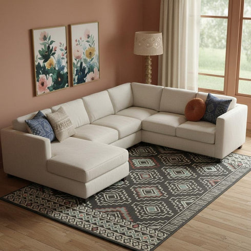 8' X 10' Black And Beige Geometric Area Rug
