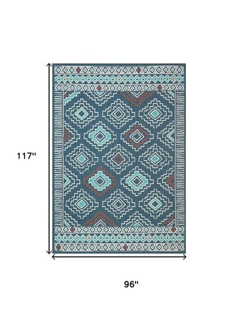 8' X 10' Blue And Ivory Geometric Area Rug
