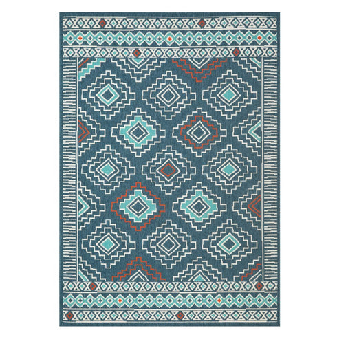 8' X 10' Blue And Ivory Geometric Area Rug