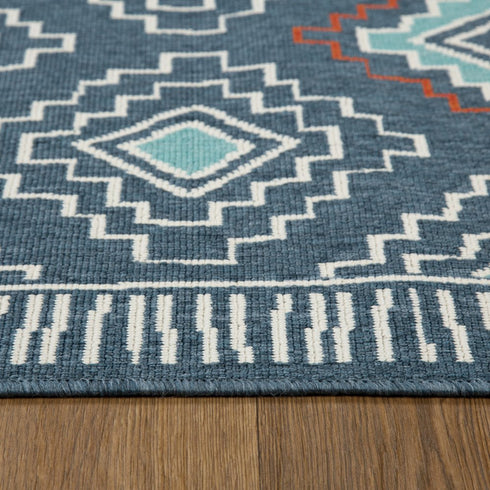 8' X 10' Blue And Ivory Geometric Area Rug