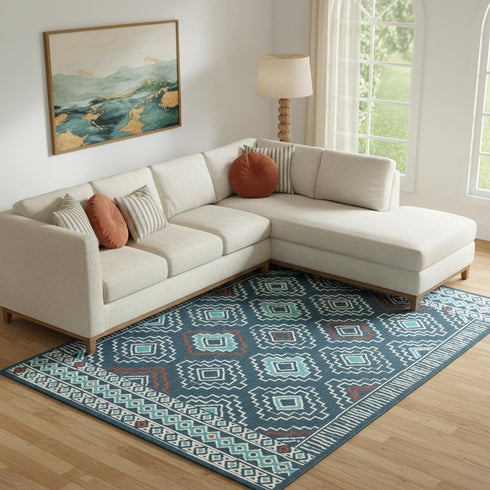8' X 10' Blue And Ivory Geometric Area Rug