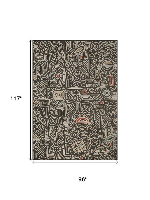 8' X 10' Black And Beige Abstract Area Rug
