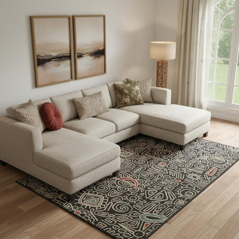 8' X 10' Black And Beige Abstract Area Rug