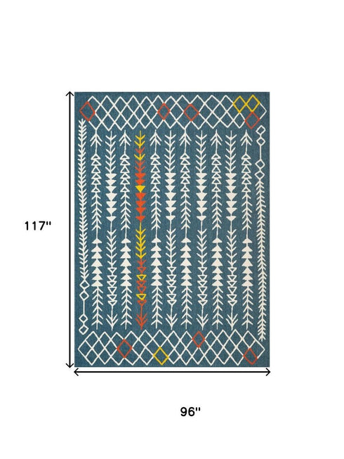 8' X 10' Blue And Ivory Geometric Area Rug