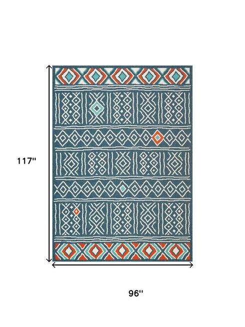 8' X 10' Blue And Ivory Geometric Area Rug