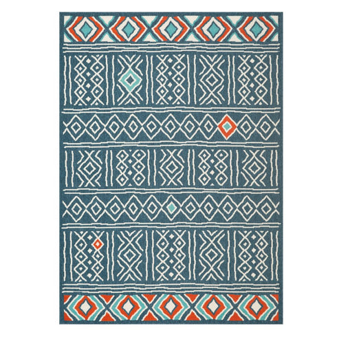 8' X 10' Blue And Ivory Geometric Area Rug