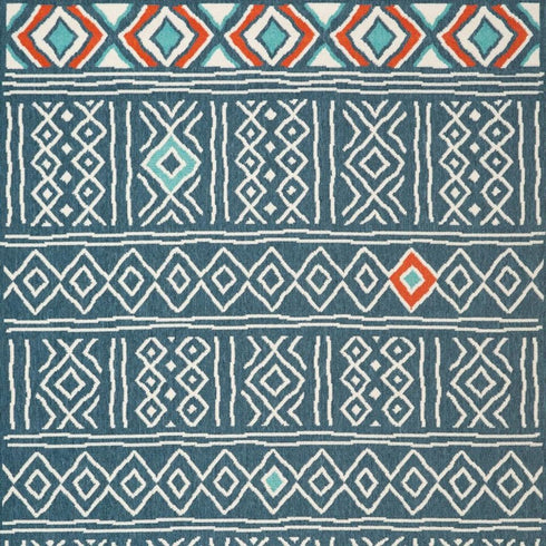 8' X 10' Blue And Ivory Geometric Area Rug